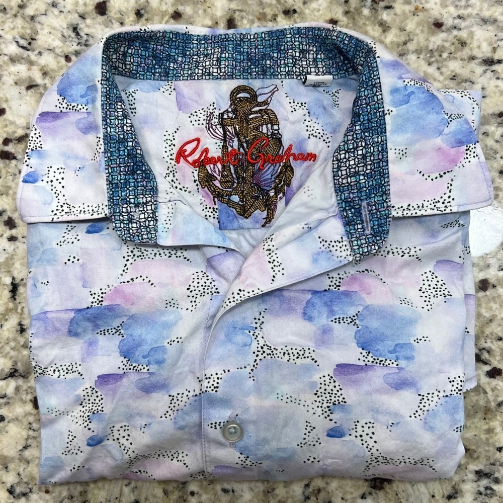 Robert Graham Mens Watercolor Abstract Print Short Sleeve Button Down Shirt M